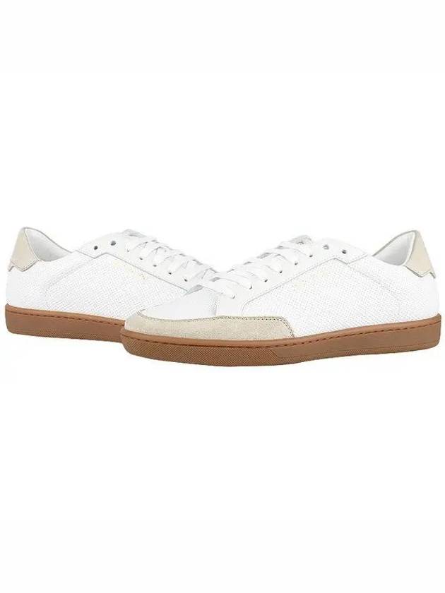 Luxury Saint Laurent Court Classic Perforated Beige Tab Low Top Sneakers White
