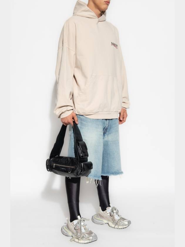 Luxury Balenciaga Embroidered Logo Cotton Hoodie Beige