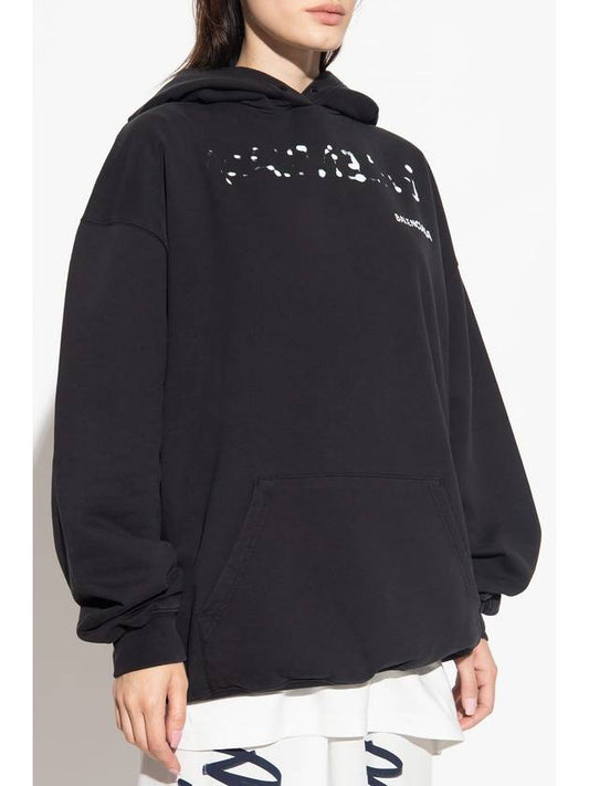 Luxury Balenciaga Logo Oversized Cotton Hoodie Black