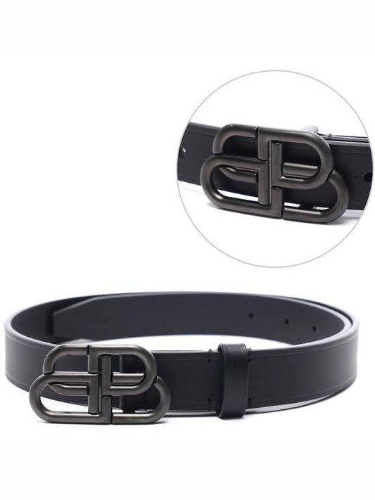 Luxury Balenciaga BB Logo Thin Calfskin Belt Black