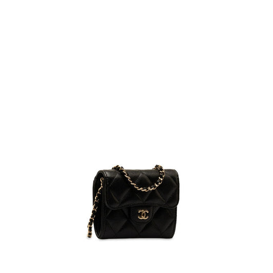 Chanel Matrases Coco Mini Chain Wallet Black G Caviar S Chanel