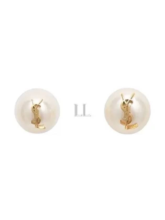 Luxury Saint Laurent Cassandre Pearl Earrings in Metal Gold And Cream