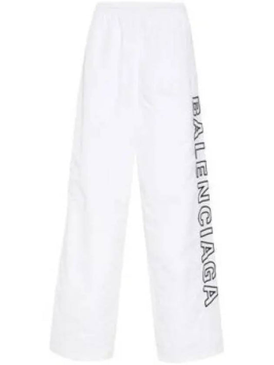 Luxury Balenciaga Embroidered Logo Polyester Wide Track Pants White