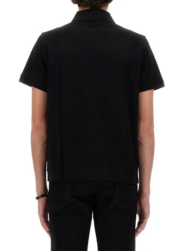 Luxury Saint Laurent Men's Monogram Cotton Short Sleeve Polo Shirt Black