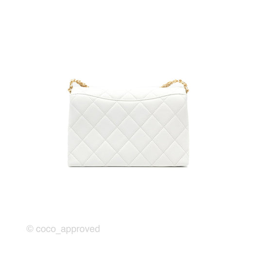 Chanel Adjustable Flap Bag White Calfskin Aged Gold Hardware