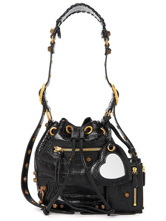 Luxury Balenciaga Le Cagole XS Leather Bucket Bag Black