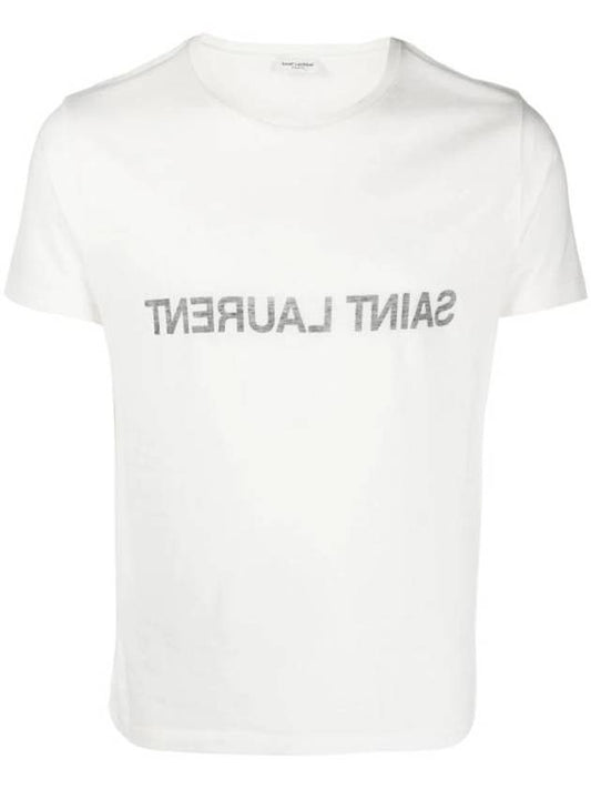 Luxury Saint Laurent Reverse Logo Print Cotton Short Sleeve T-Shirt White