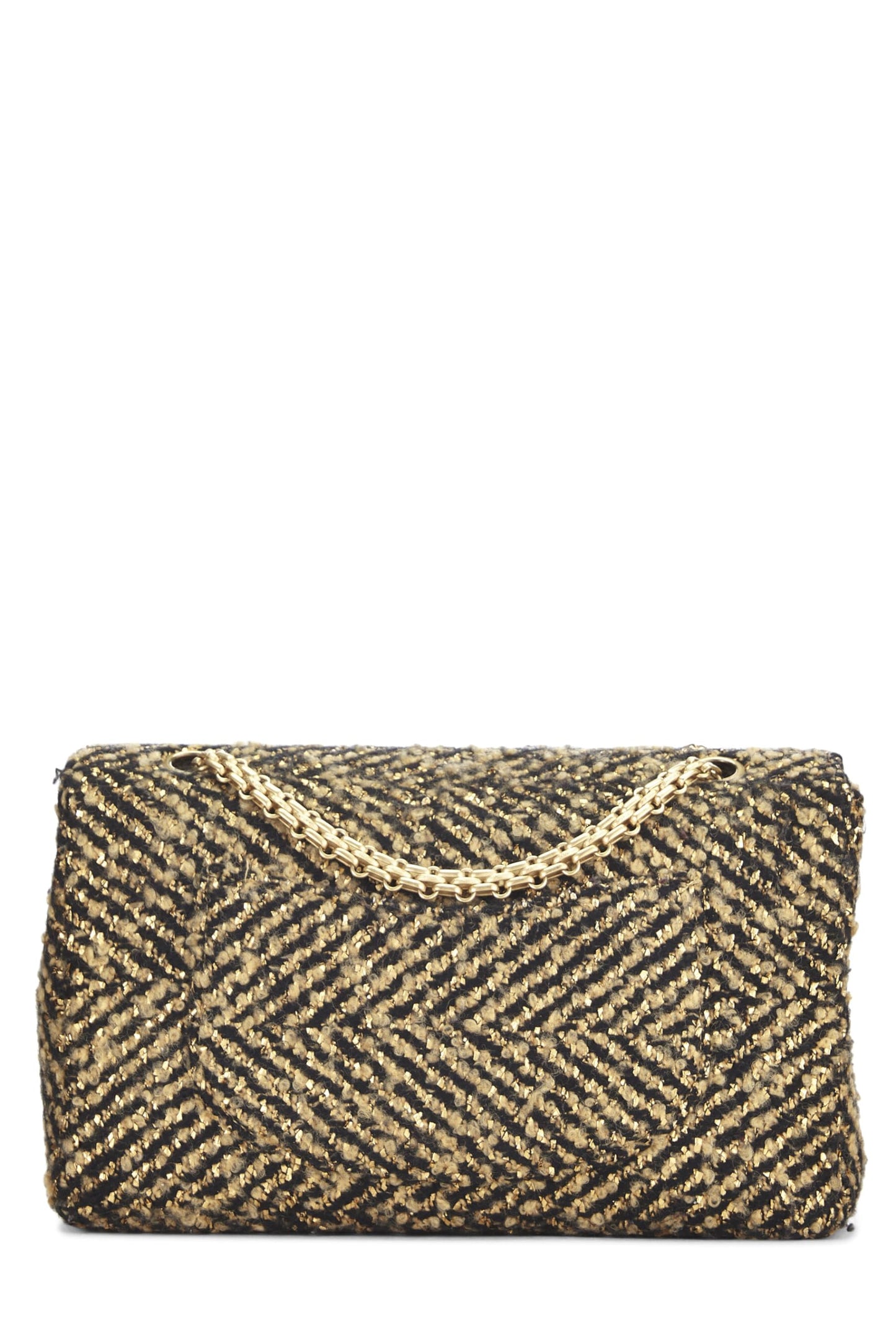 Chanel, Black & Metallic Tweed Half Flap Medium, Gold