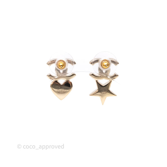 Chanel Crystal CC Star & Heart Pearl Earrings Gold Tone 19B