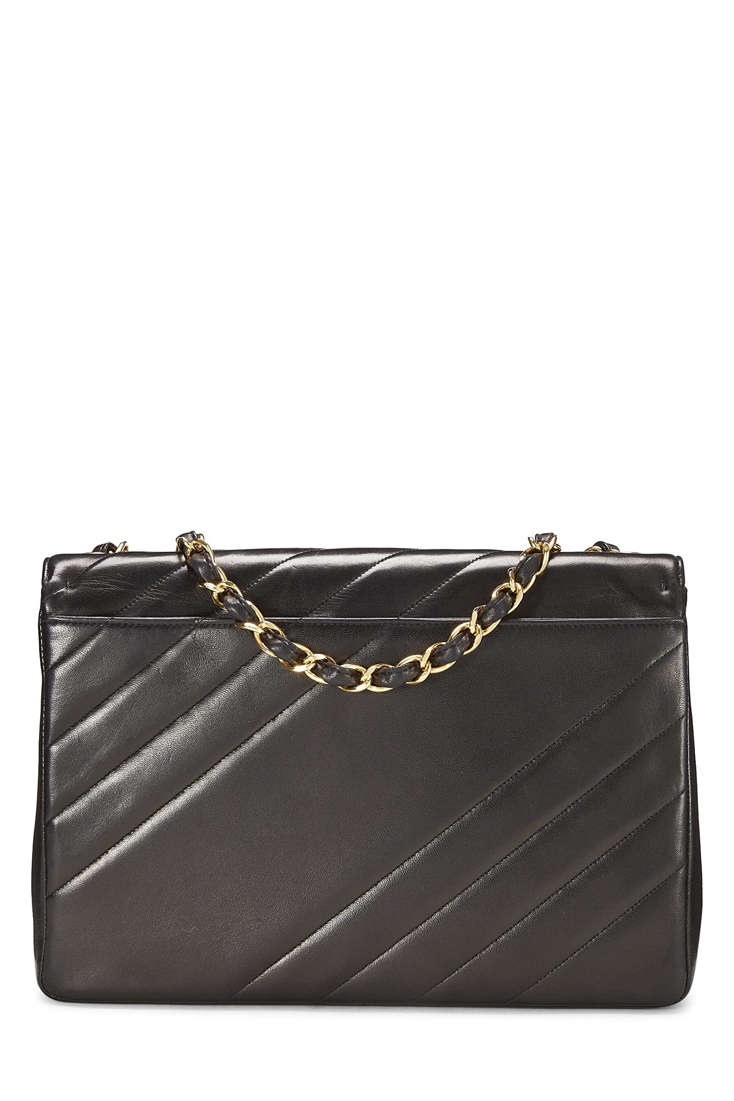 Chanel, Black Diagonal Lambskin Flap Jumbo, Black