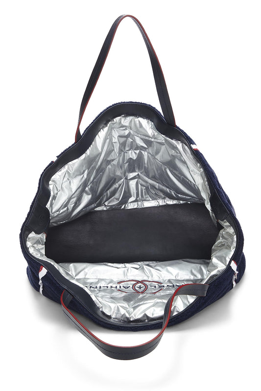 Chanel, Navy Terry Cloth & Silver Nylon Reversible Airlines Tote Large, Silver