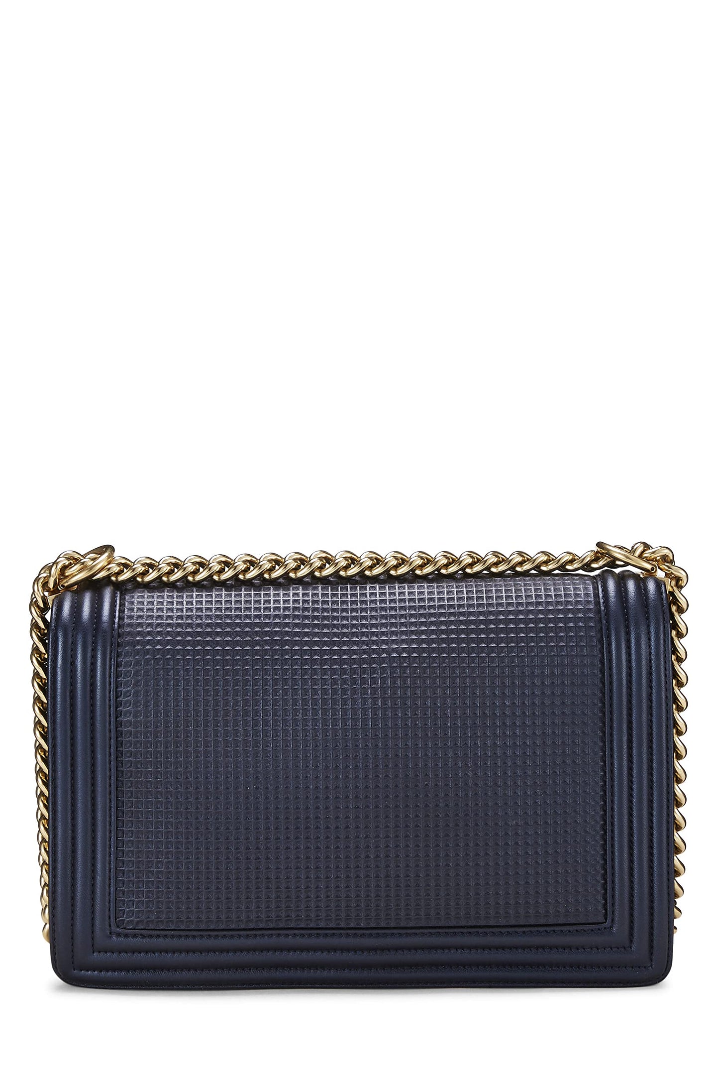 Chanel, Navy Cube Embossed Calfskin Boy Bag Large, Navy
