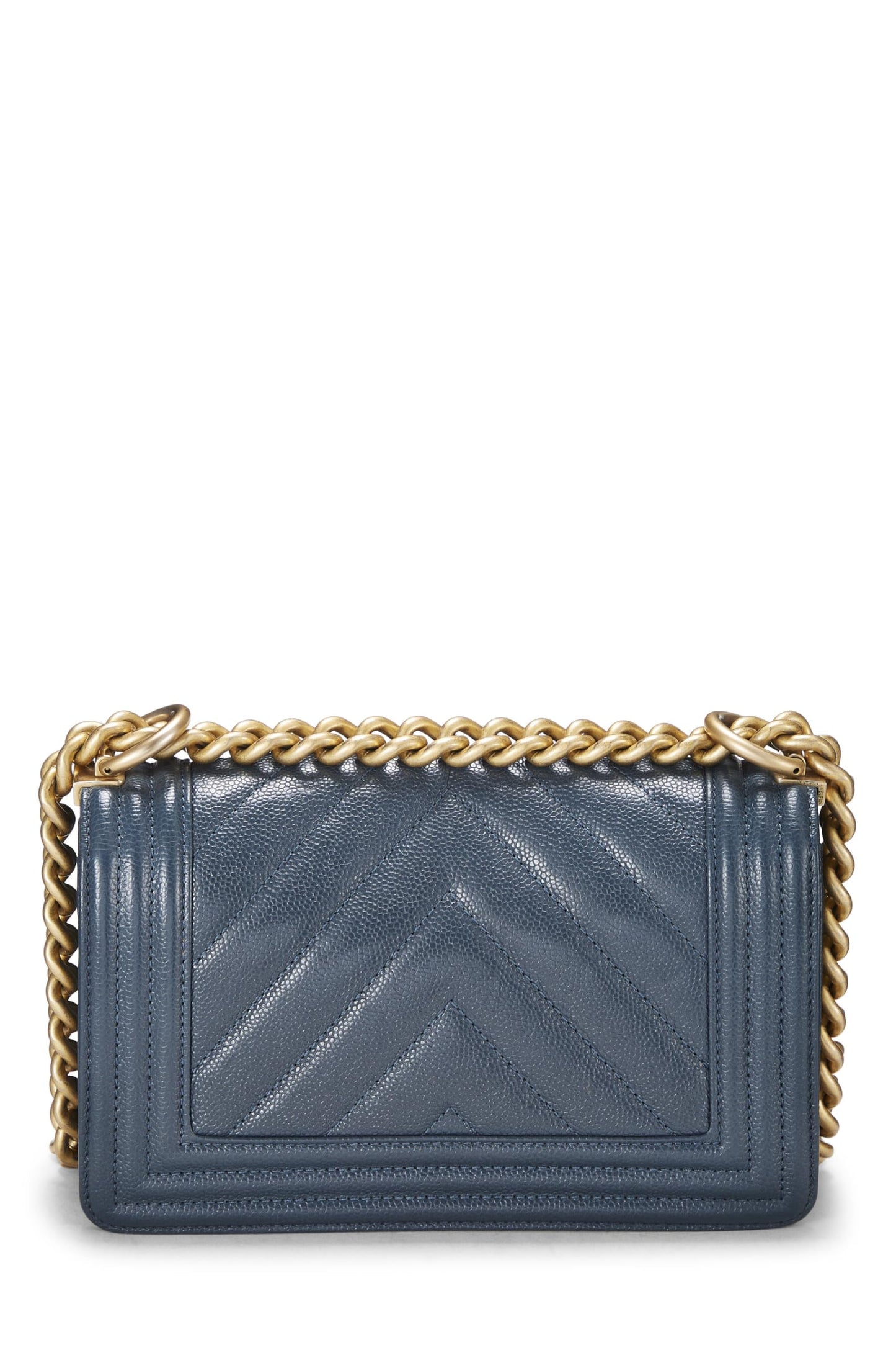 Chanel, Blue Chevron Caviar Boy Bag Small, Blue