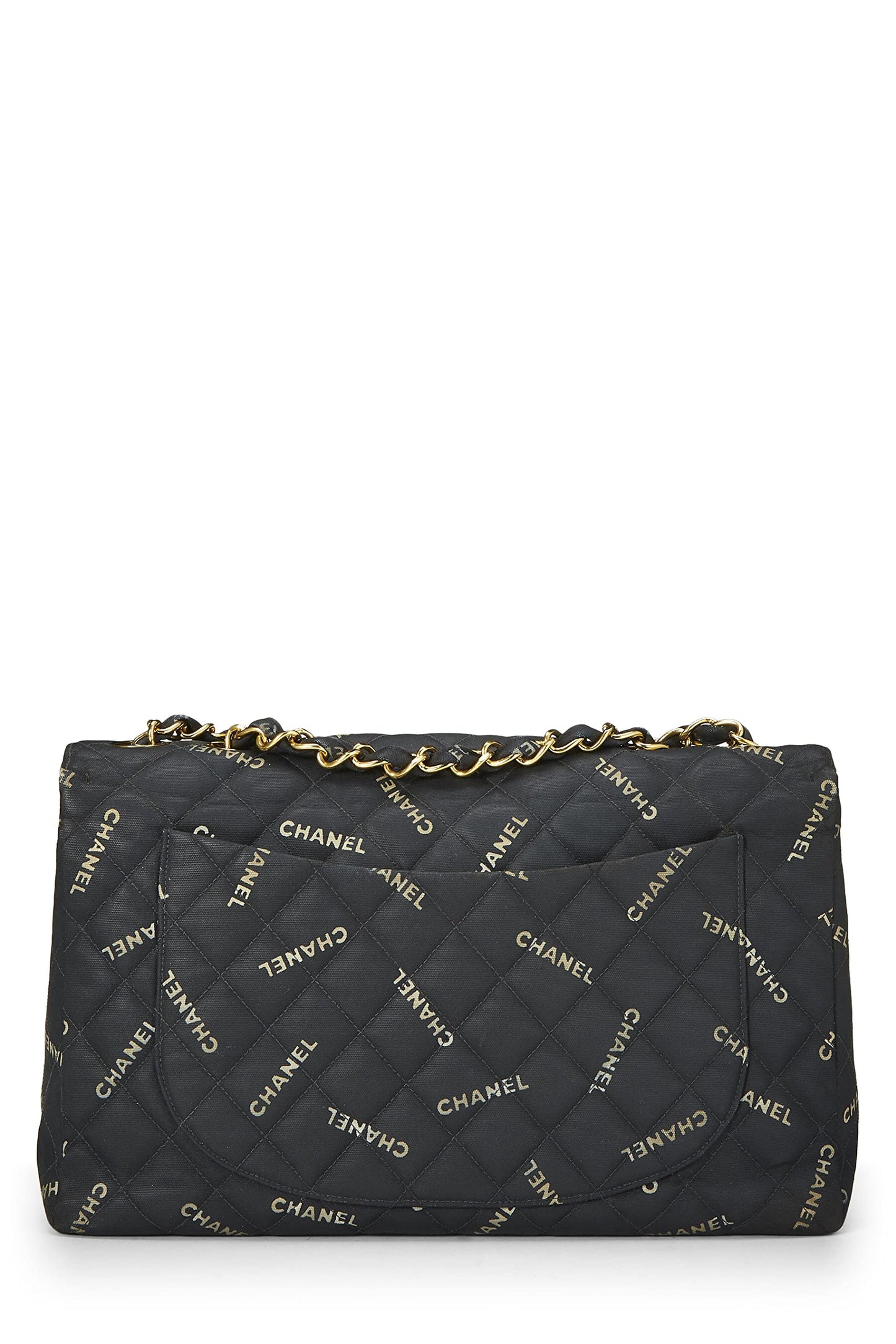 Chanel, Black Canvas Logo Half Flap Maxi, Black