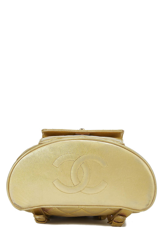 Chanel, Metallic Gold Quilted Leather Classic Backpack Mini, Gold