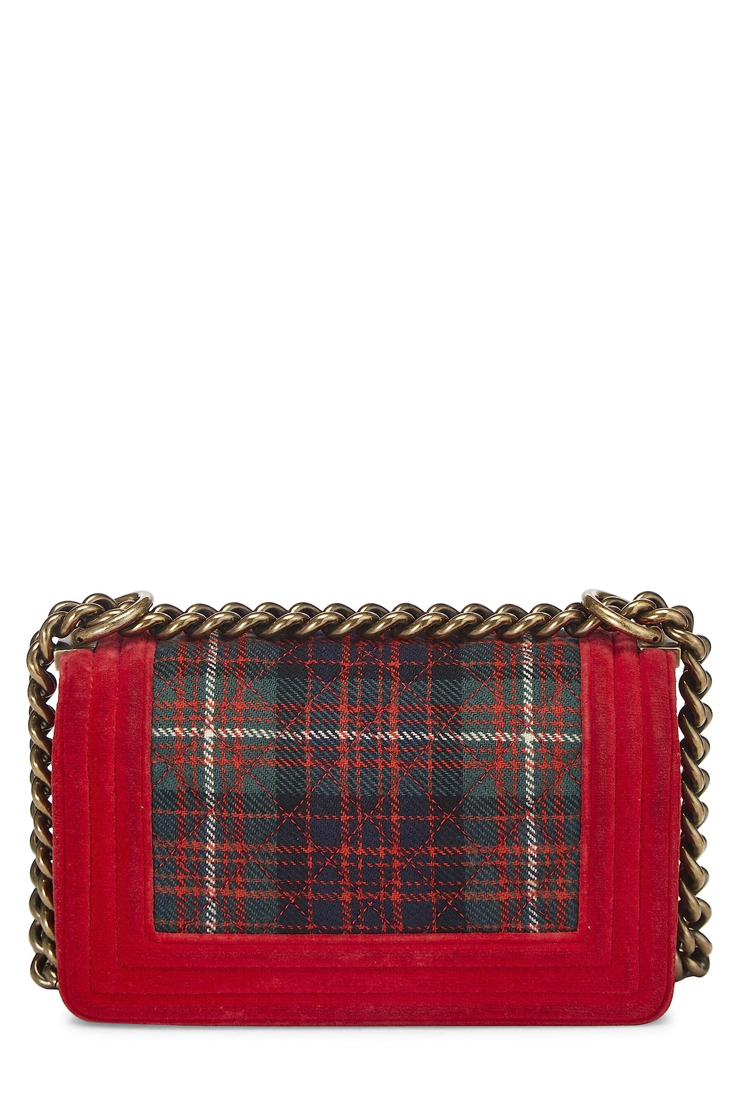 Chanel, Paris-Edinburgh Red Tartan Velvet Boy Bag Small, Red