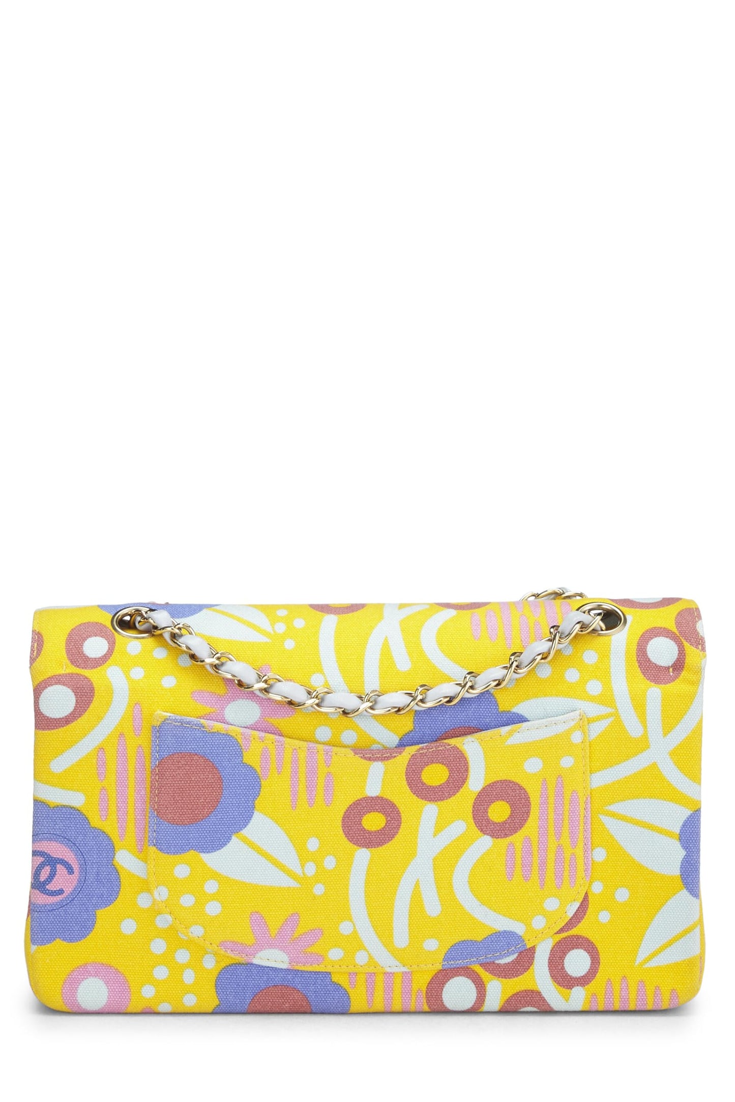 Chanel, Yellow & Multicolor Floral Canvas Classic Double Flap Medium, Multi