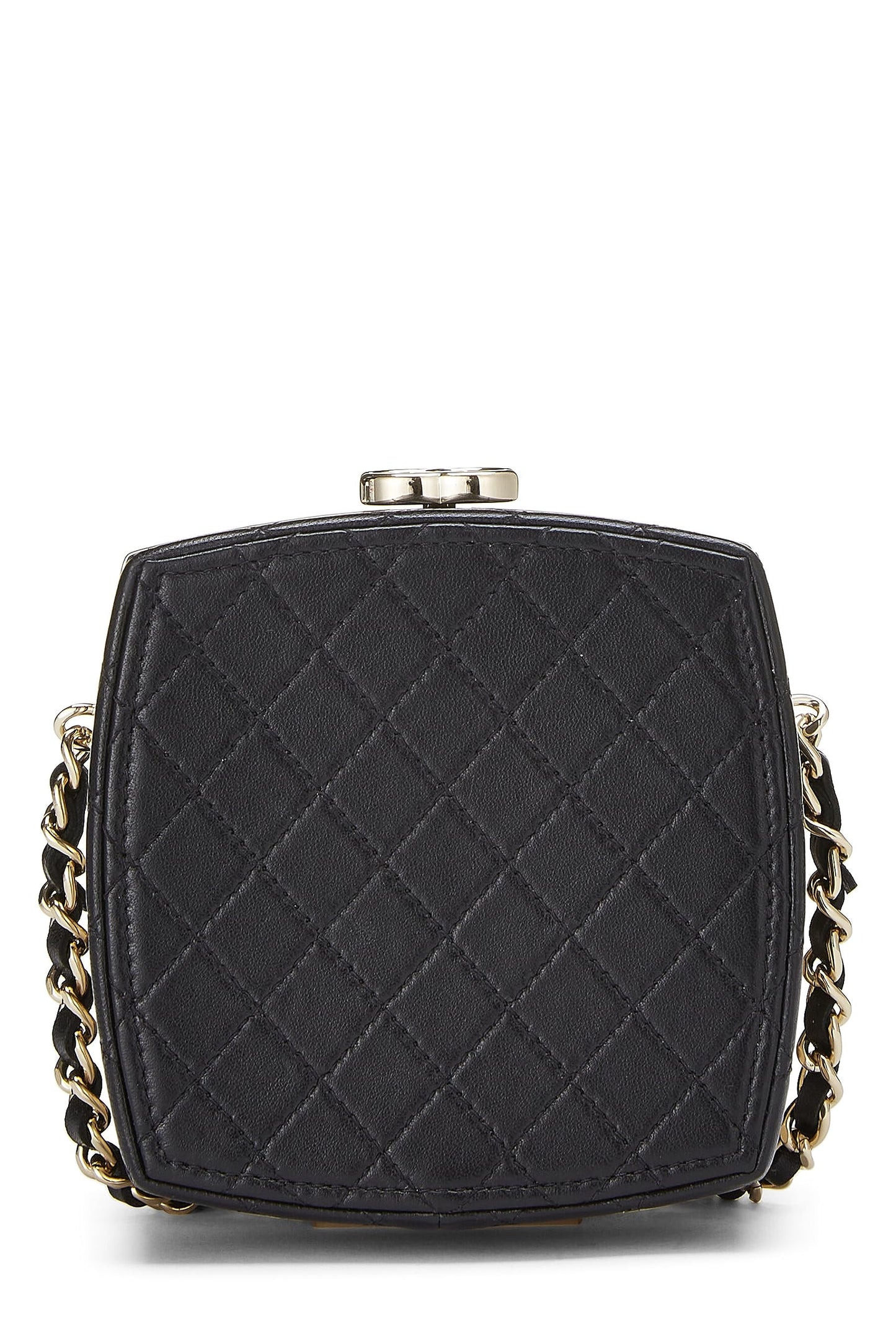 Chanel, Black Lambskin Powder Clutch On Chain, Black