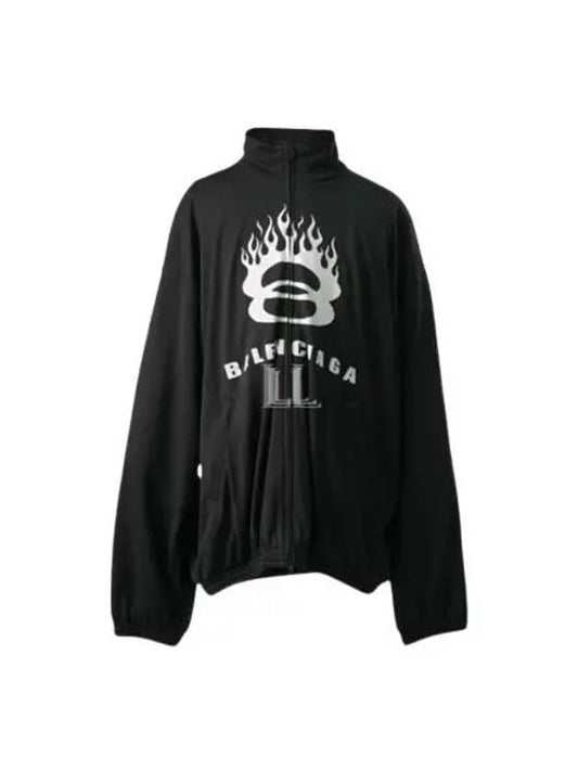 Luxury Balenciaga Flame Print Zip-Up Jacket Black