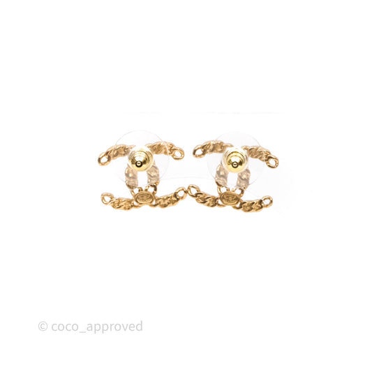 Chanel CC Crystal Pearl Earrings Gold Tone 21P