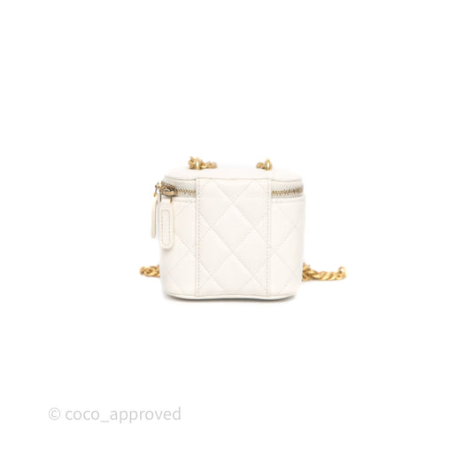 Chanel Heart Crush Mini Vanity With Chain White Caviar Aged Gold Hardware
