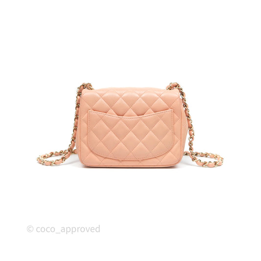 Chanel Mini Square Flap Quilted Beige Pink Lambskin Gold Hardware