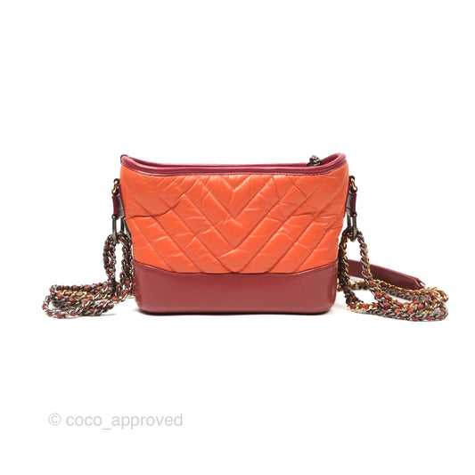 Chanel Small Gabrielle Hobo Chevron Orange Red Aged Calfskin