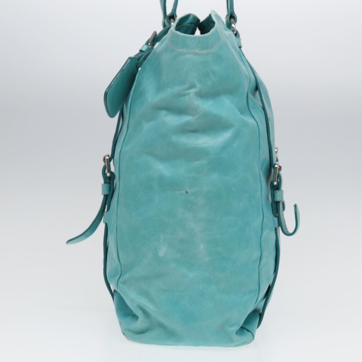 Luxury Prada Tote Bag Leather Turquoise Blue 83948