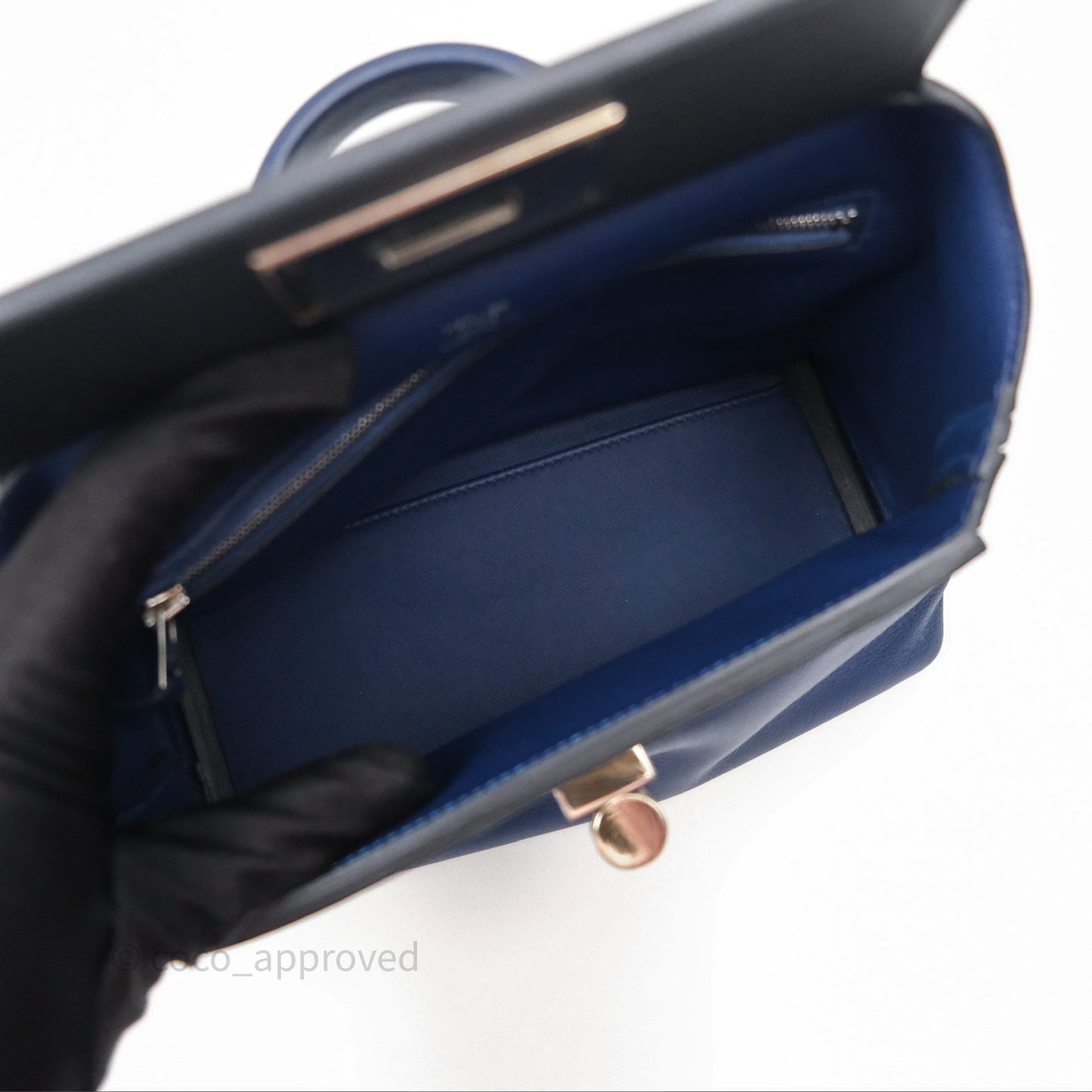 Hermès 24/24 21 Mini Bleu Saphir 73/ Bleu Indigo 76/ Bleu France 71 Evercolor/ Swift Palladium Hardware
