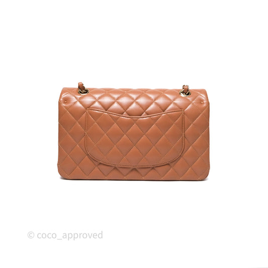 Chanel Classic M/L Medium Flap Quilted Dark Beige Caramel Lambskin Gold Hardware