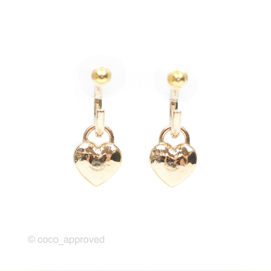 Chanel Heart CC Drop Hoop Earrings Gold Tone 23V