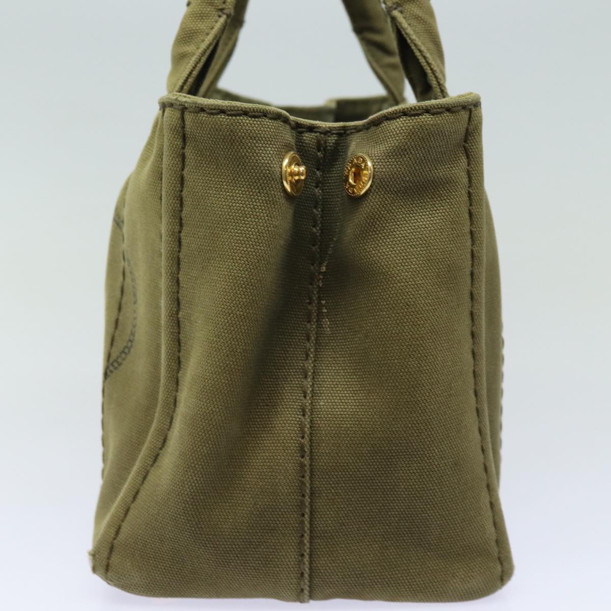 Luxury Prada Canapa PM Hand Bag Canvas 2way Khaki Gold 84641