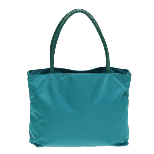 Luxury Prada Tote Bag Nylon Turquoise Blue Gold 84647