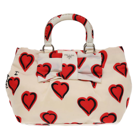 Luxury Prada Hand Bag Nylon 2way White Red 84945
