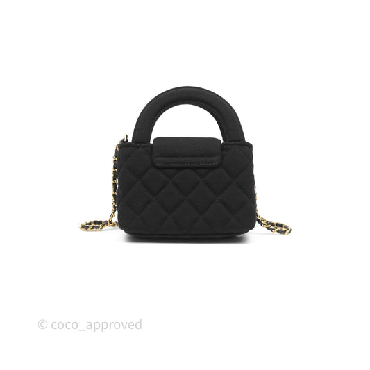 Chanel Mini Nano Kelly Bag Black Jersey Aged Gold Hardware 23K