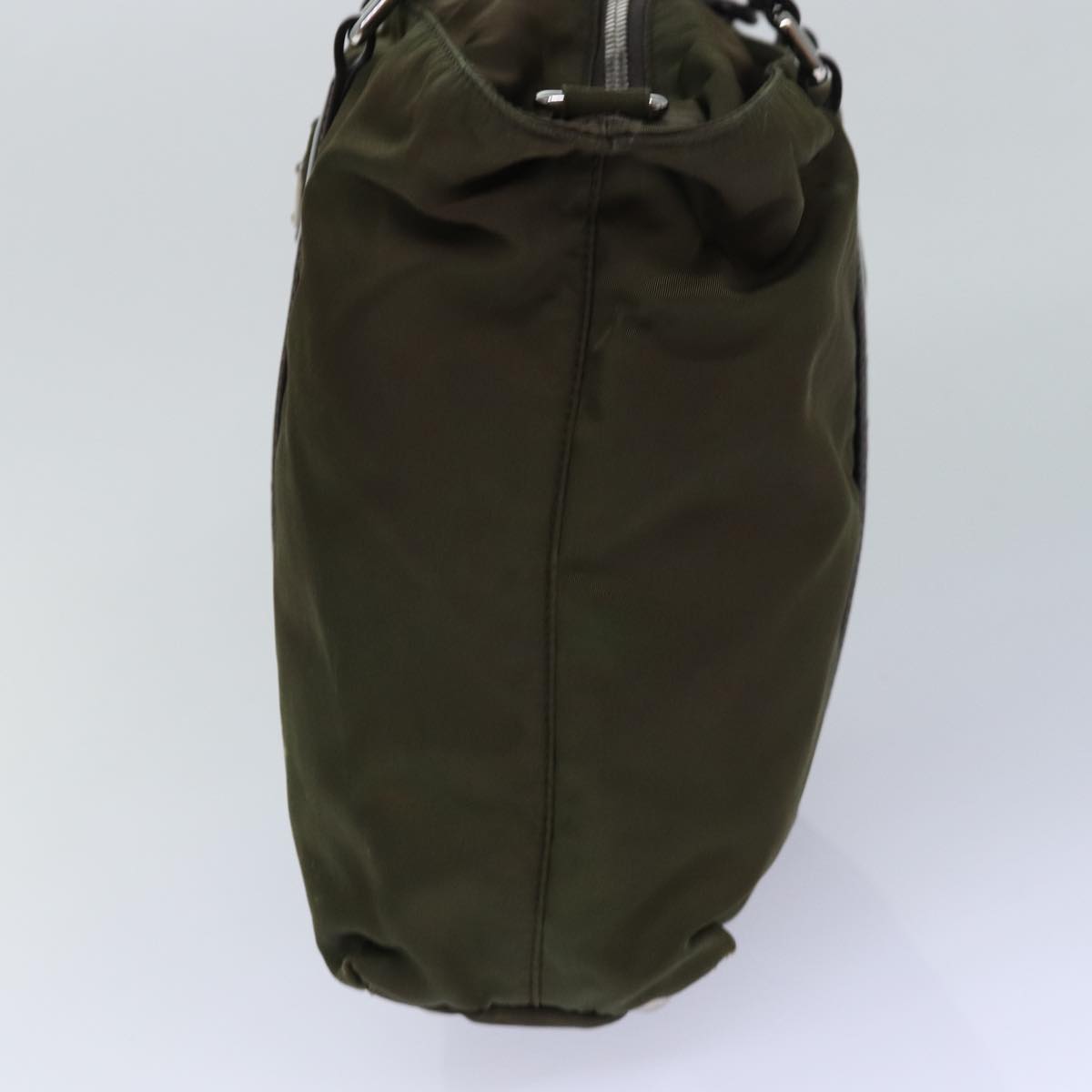 Luxury Prada Hand Bag Nylon 2way Khaki Silver 85292