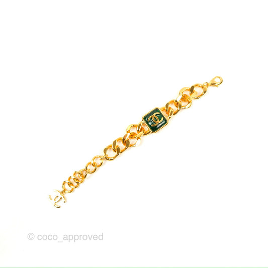 Chanel Chain CC Green Resin Bracelet Gold Tone 20K