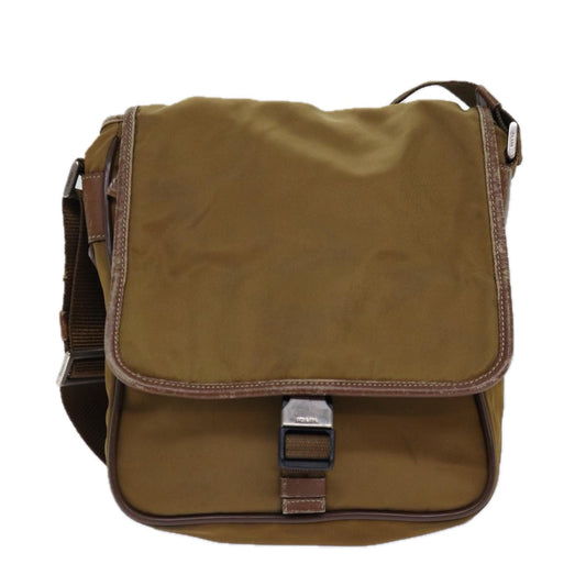 Luxury Prada Shoulder Bag Nylon Brown Silver 85483