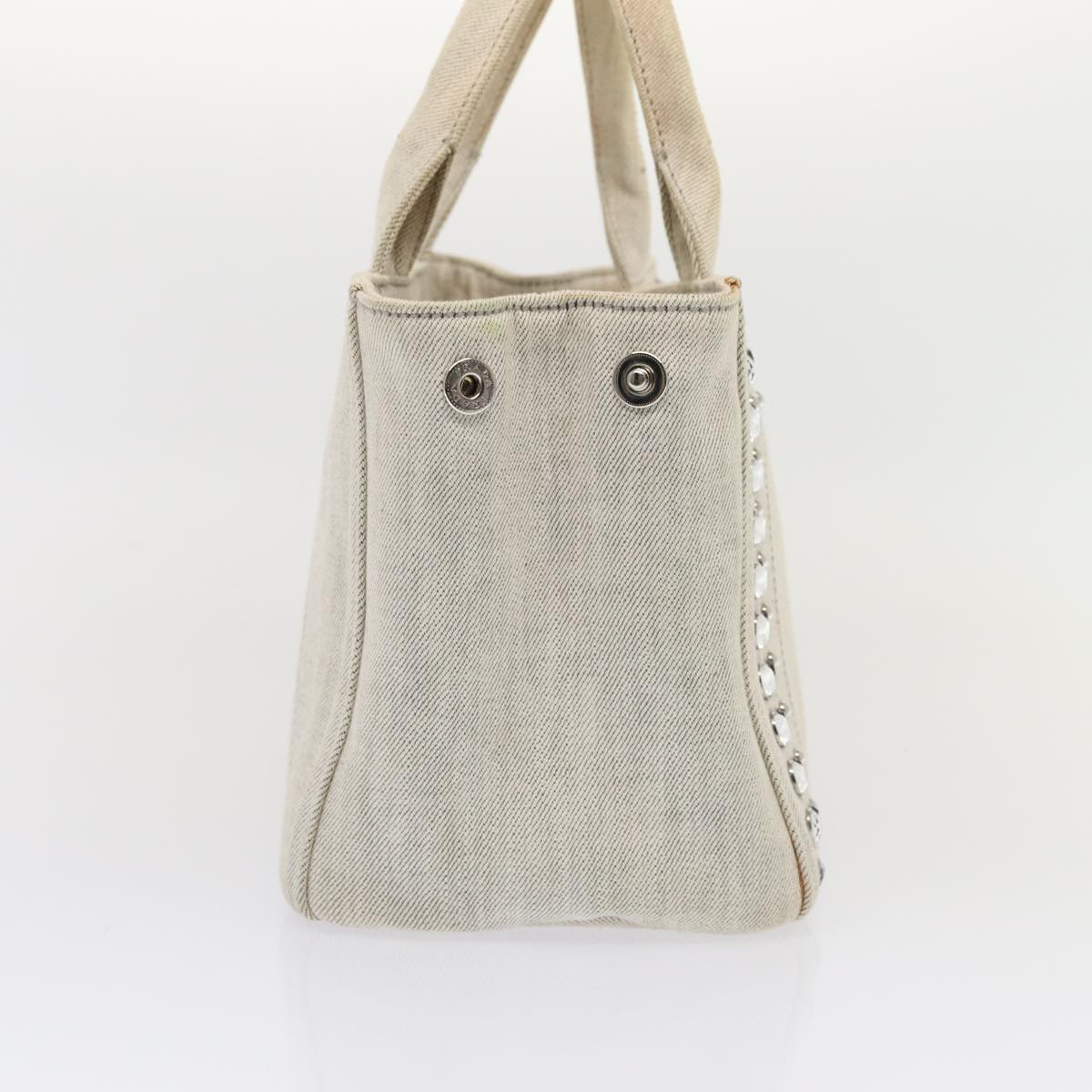 Luxury Prada Bijoux Canapa PM Hand Bag Canvas 2way Gray Silver 85622