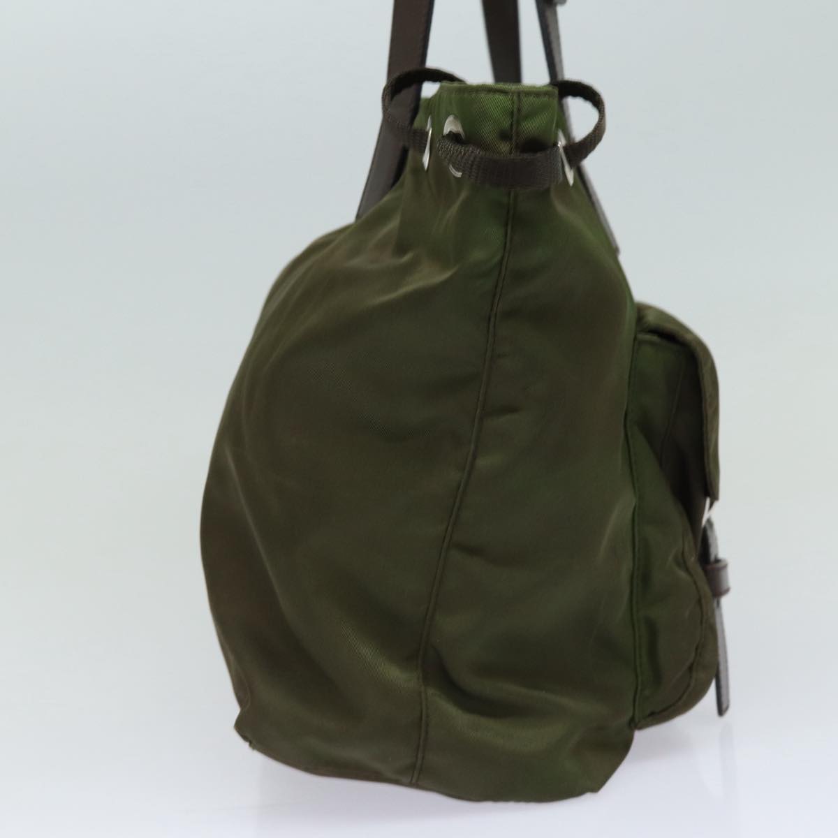 Luxury Prada Tote Bag Nylon Khaki Brown Silver 85713
