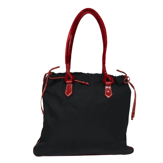 Luxury Prada Tote Bag Nylon Velour Black Red Silver 85714