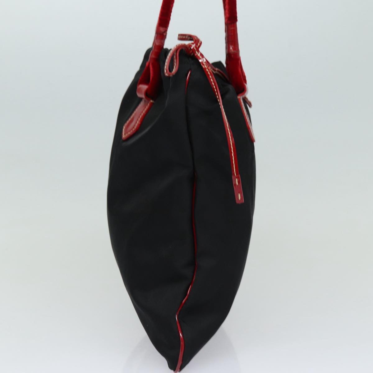 Luxury Prada Tote Bag Nylon Velour Black Red Silver 85714