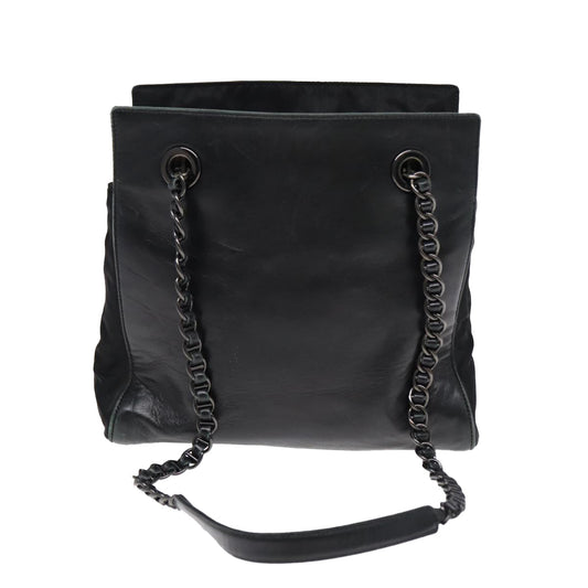 Luxury Prada Chain Shoulder Bag Leather Black Silver 85863