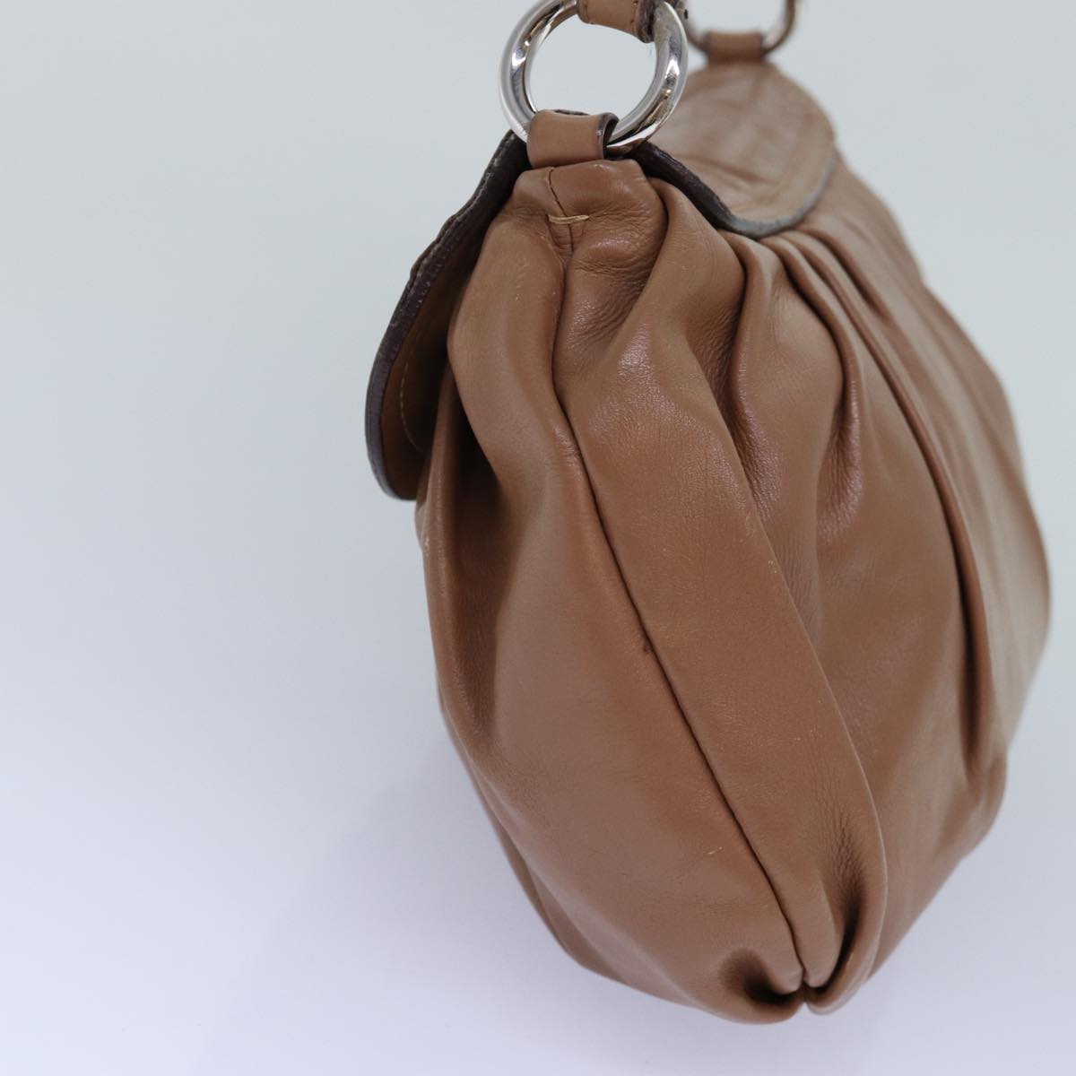 Luxury Prada Shoulder Bag Leather Brown Silver 85872