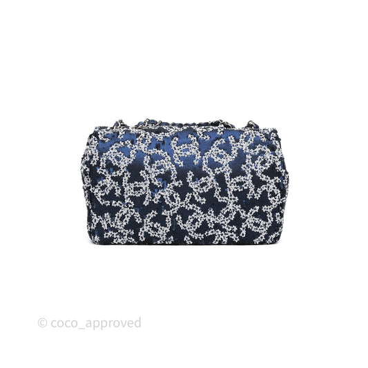 Chanel Medium CC Sequins Flap Bag White/ Navy Silver Hardware 19P