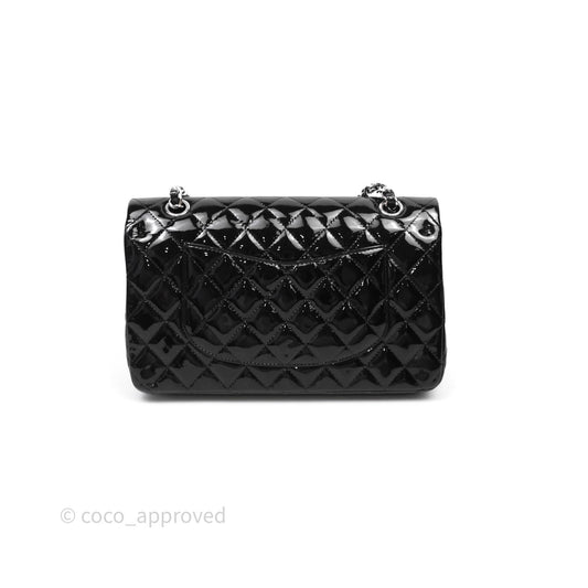 Chanel Medium Classic Flap Quilted Black Patent Silver Hardware