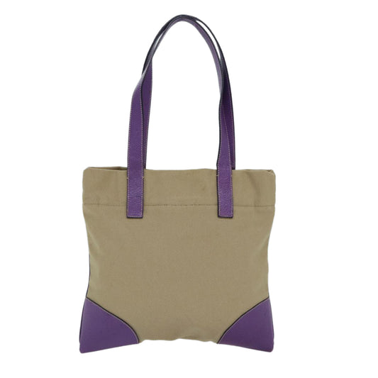 Luxury Prada Hand Bag Canvas Beige Purple Silver 86440