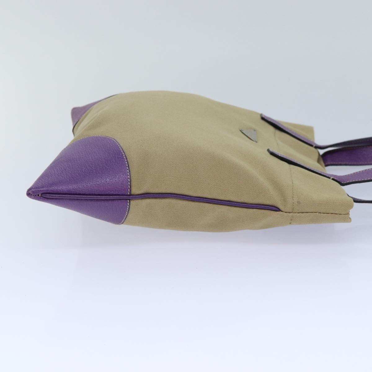 Luxury Prada Hand Bag Canvas Beige Purple Silver 86440