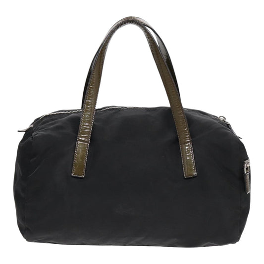 Luxury Prada Hand Bag Nylon Enamel Black Khaki Silver 86451