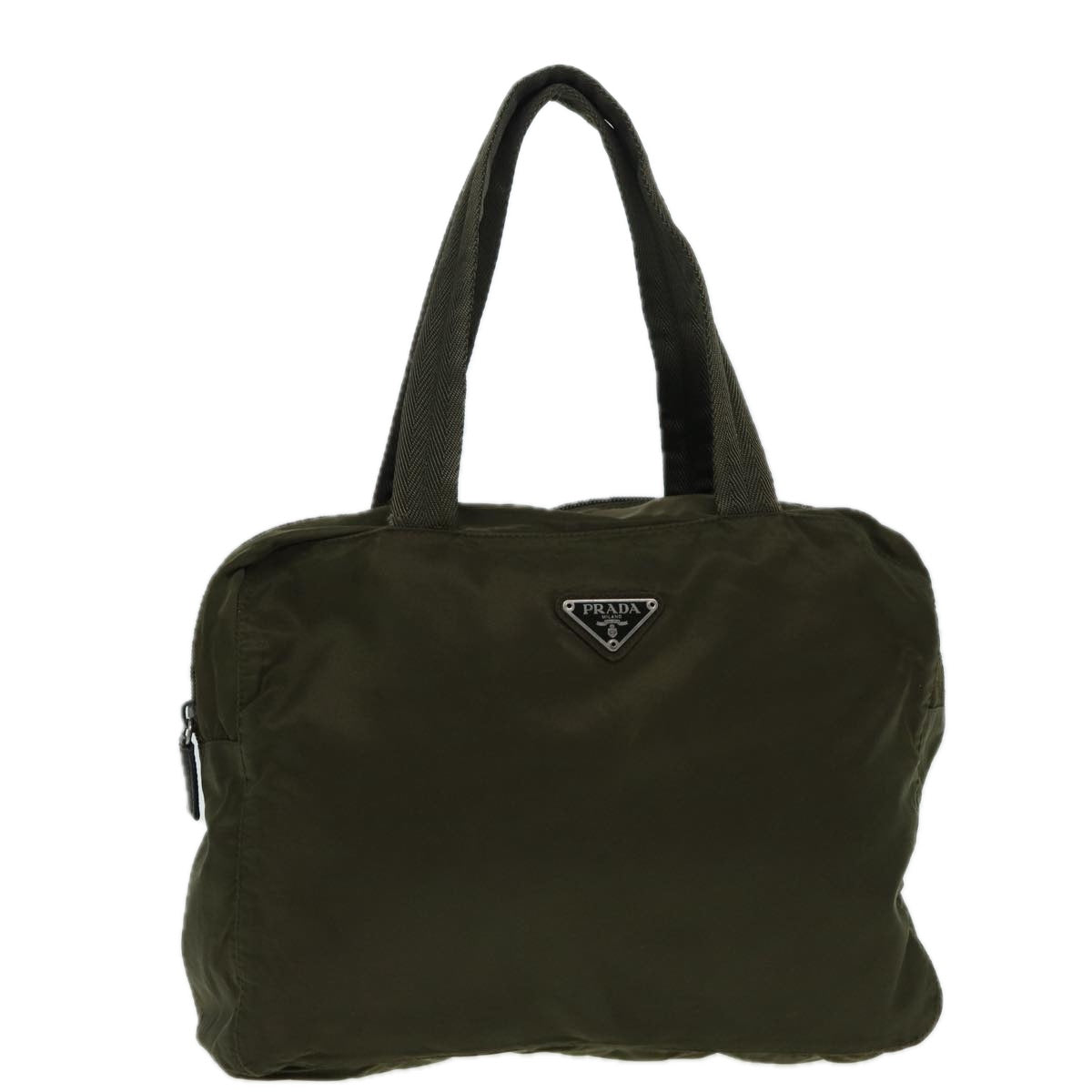 Luxury Prada Hand Bag Nylon Khaki Silver 86453